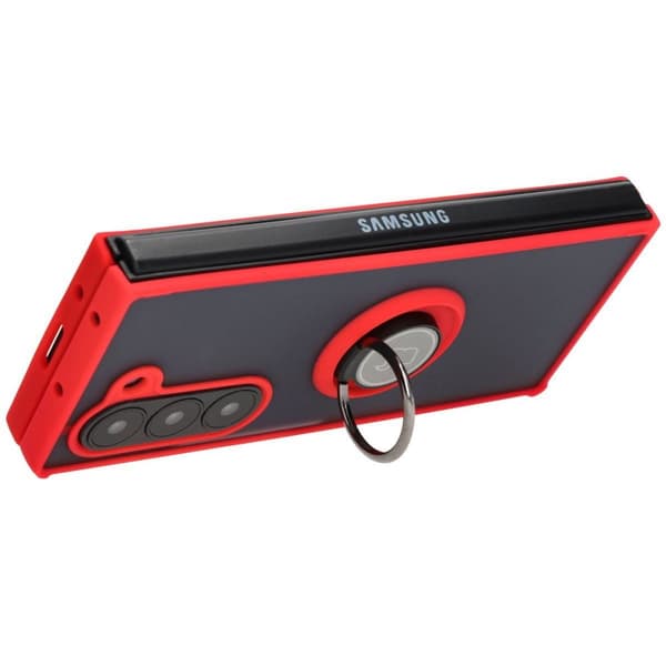 Bizon Case Hybrid Ring Fingerring Cover til Galaxy Z Fold6, Røgfarvet med Rød Ramme