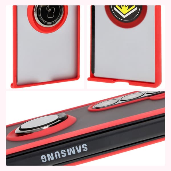 Bizon Case Hybrid Ring Fingerring Cover til Galaxy Z Fold6, Røgfarvet med Rød Ramme