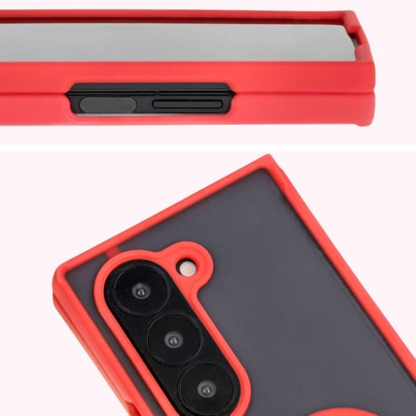 Bizon Case Hybrid Ring Fingerring Cover til Galaxy Z Fold6, Røgfarvet med Rød Ramme