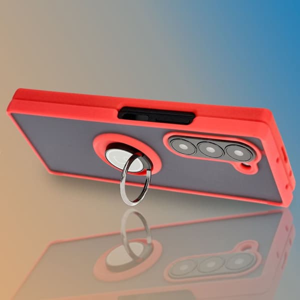 Bizon Case Hybrid Ring Fingerring Cover til Galaxy Z Fold6, Røgfarvet med Rød Ramme
