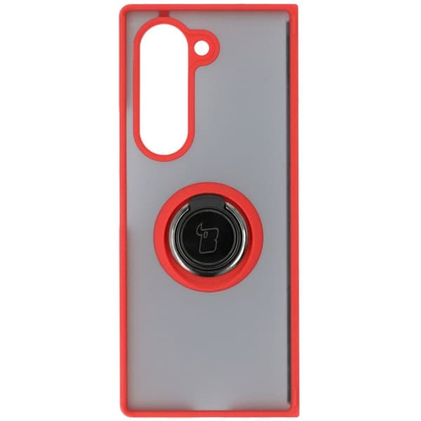 Bizon Case Hybrid Ring Fingerring Cover til Galaxy Z Fold6, Røgfarvet med Rød Ramme