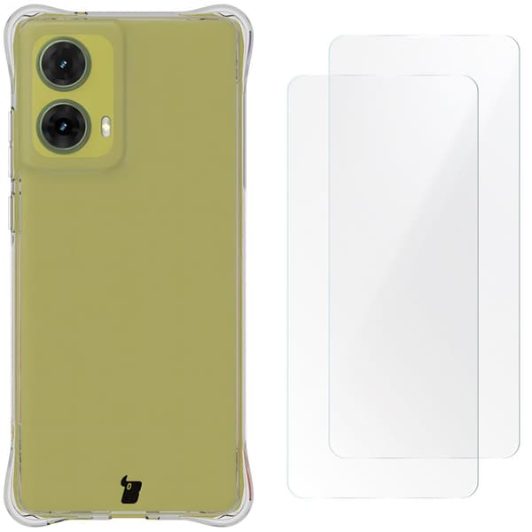 Bizon Case Clear Pack Flexibelt Skal + 2x Skärmskydd för Motorola Moto G85 5G, Transparent