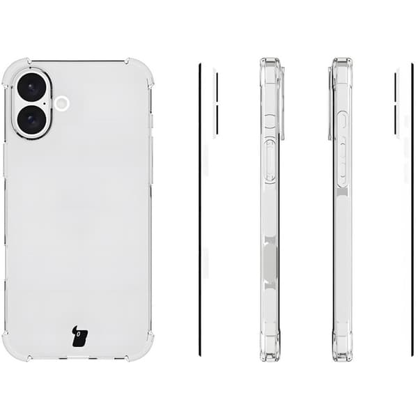 Bizon Case Salpa joustava suojakuori iPhone 16 Plussalle, läpinäkyvä