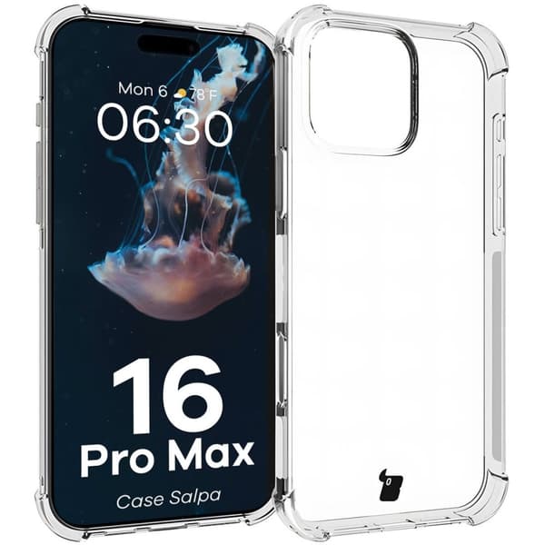 Bizon Case Salpa joustava suojakuori iPhone 16 Pro Maxille, läpinäkyvä