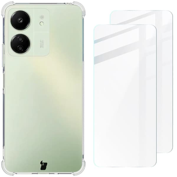 Etui + 2x Bizon-etui i hærdet glas, klar pakke til Xiaomi Redmi 13 4G
