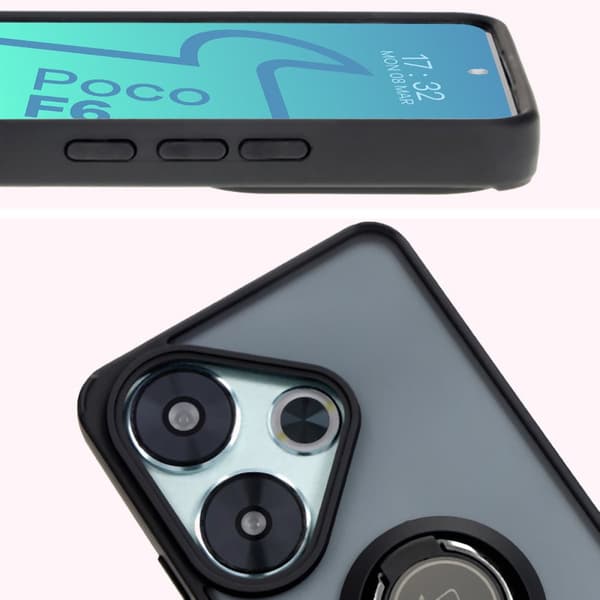 Bizon Case Hybrid Sormus Sormuskotelo Xiaomi Poco F6:lle, savunpunainen mustalla kehyksellä