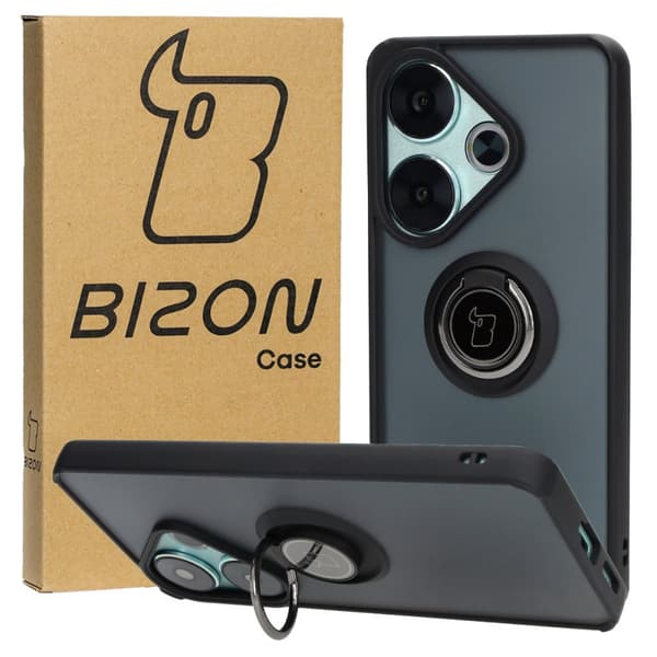 Bizon Case Hybrid Sormus Sormuskotelo Xiaomi Poco F6:lle, savunpunainen mustalla kehyksellä