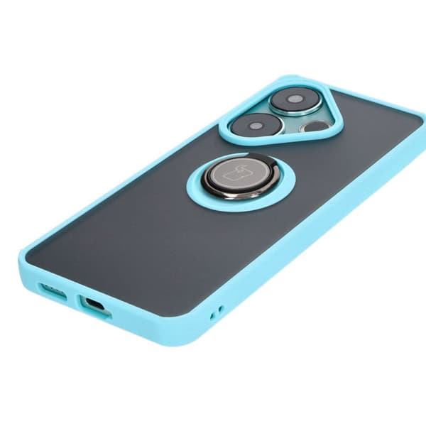 Bizon Case Hybrid Sormus Sormuskotelo Xiaomi Poco F6:lle, savunpunainen ja vaaleansininen kehys