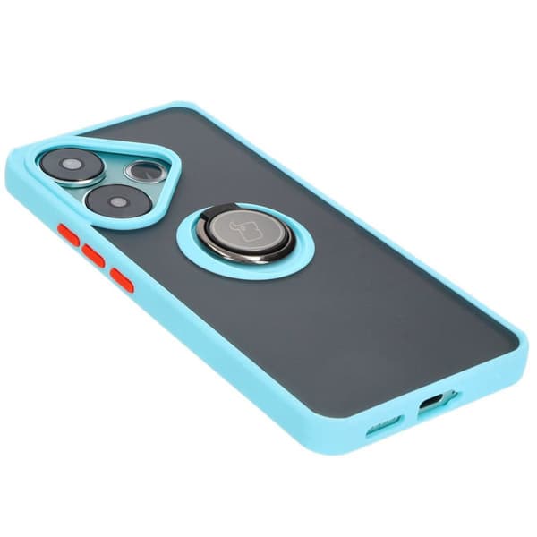 Bizon Case Hybrid Sormus Sormuskotelo Xiaomi Poco F6:lle, savunpunainen ja vaaleansininen kehys
