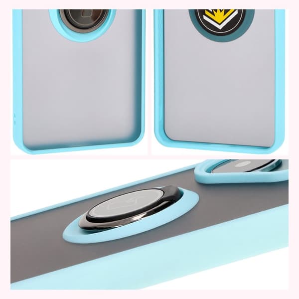 Bizon Case Hybrid Sormus Sormuskotelo Xiaomi Poco F6:lle, savunpunainen ja vaaleansininen kehys
