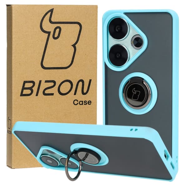 Bizon Case Hybrid Sormus Sormuskotelo Xiaomi Poco F6:lle, savunpunainen ja vaaleansininen kehys
