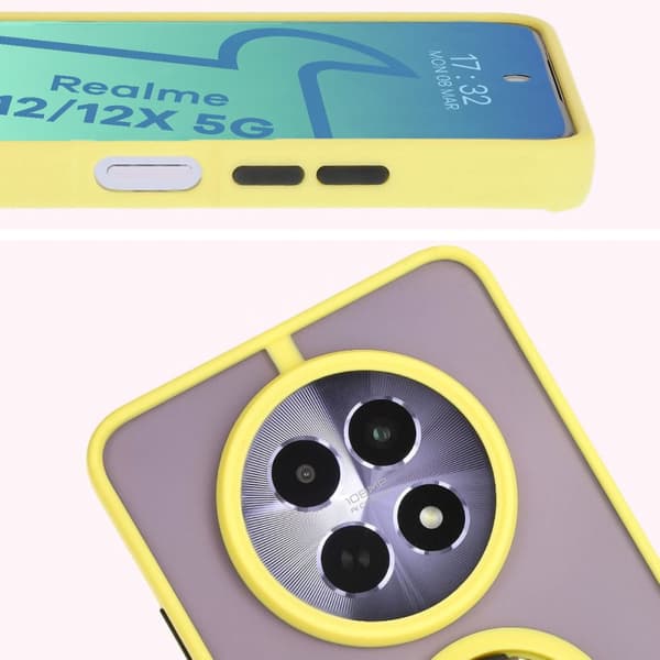 Bizon Case Hybrid Sormuskotelo Realme 12 / 12x:lle, savunpunainen ja keltainen kehys