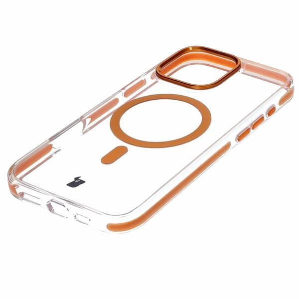Bizon Case Marco Magnetisk Ringcover til iPhone 16 Pro Max, Transparent med Orange Ramme