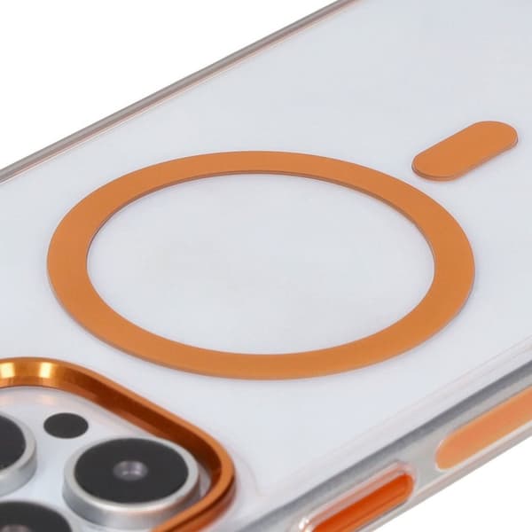Bizon Case Marco Magnetisk Ringcover til iPhone 16 Pro Max, Transparent med Orange Ramme