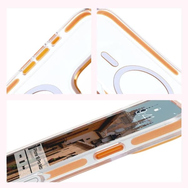 Bizon Case Marco Magnetisk Ringcover til iPhone 16 Pro Max, Transparent med Orange Ramme