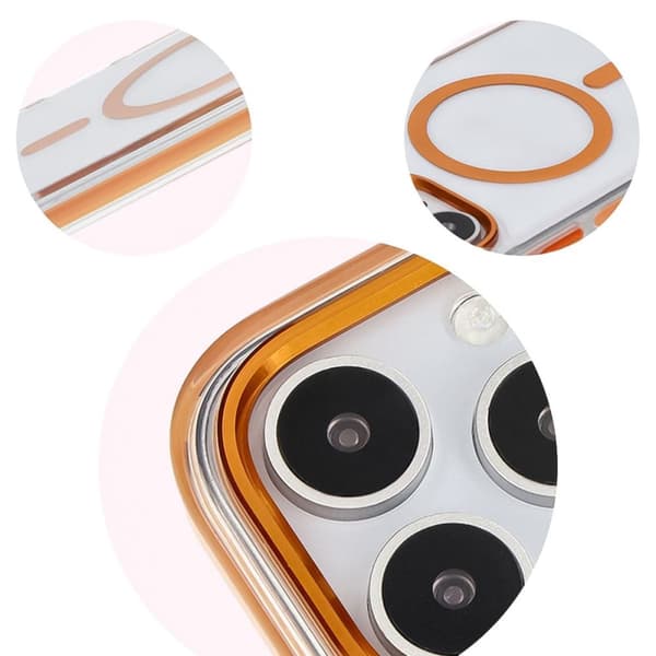 Bizon Case Marco Magnetisk Ringcover til iPhone 16 Pro Max, Transparent med Orange Ramme