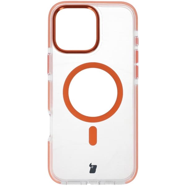 Bizon Case Marco Magnetisk Ringcover til iPhone 16 Pro Max, Transparent med Orange Ramme