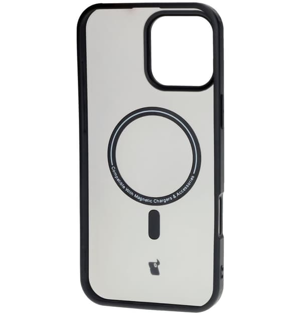Bizon Case MatteO Magnetiskt Ringskal för iPhone 16 Pro Max, Halvtransparent med Svart Ram