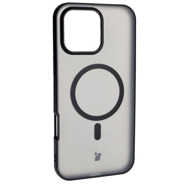 Bizon Case MatteO Magnetiskt Ringskal för iPhone 16 Pro Max, Halvtransparent med Svart Ram