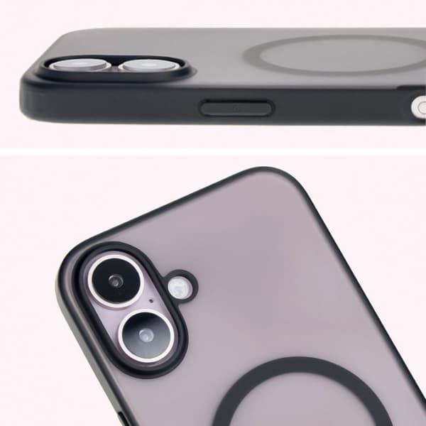 Bizon Case MatteO Magnetiskt Ringskal för iPhone 16 Plus, Halvtransparent med Svart Ram