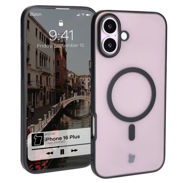 Bizon Case MatteO Magnetiskt Ringskal för iPhone 16 Plus, Halvtransparent med Svart Ram