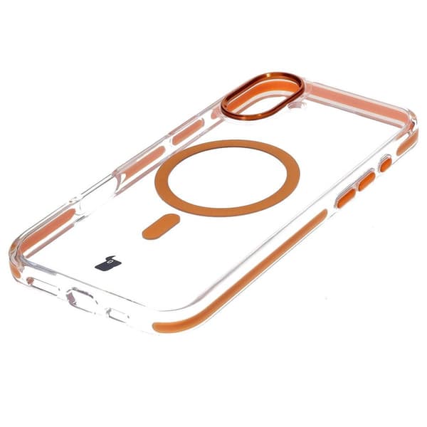 Bizon Case Marco iPhone 16 -magneettinen rengaskotelo, läpinäkyvä oranssilla kehyksellä