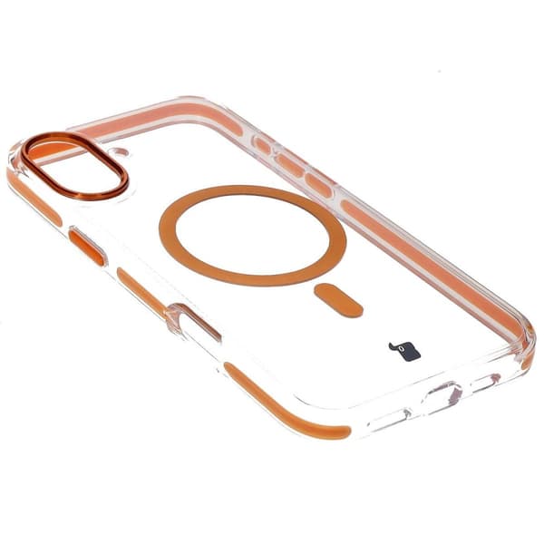 Bizon Case Marco iPhone 16 -magneettinen rengaskotelo, läpinäkyvä oranssilla kehyksellä