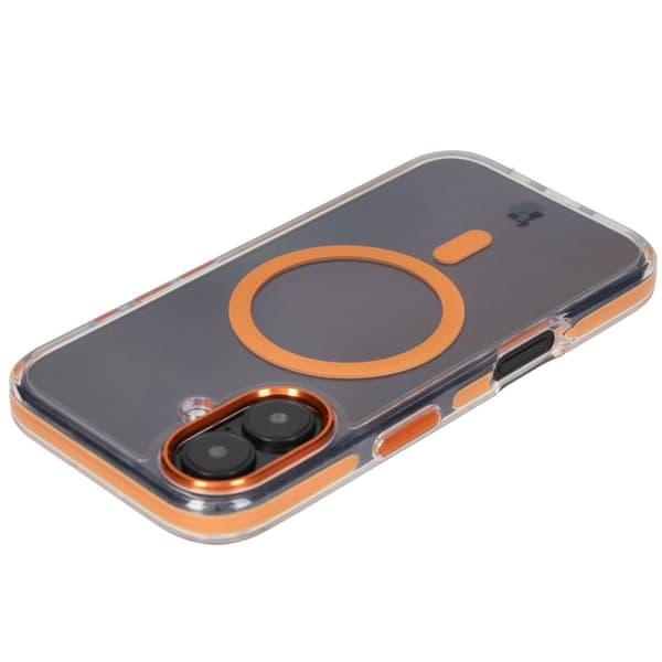 Bizon Case Marco iPhone 16 -magneettinen rengaskotelo, läpinäkyvä oranssilla kehyksellä