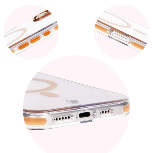 Bizon Case Marco iPhone 16 -magneettinen rengaskotelo, läpinäkyvä oranssilla kehyksellä