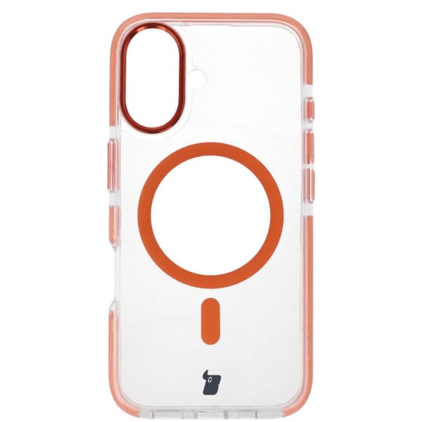 Bizon Case Marco iPhone 16 -magneettinen rengaskotelo, läpinäkyvä oranssilla kehyksellä