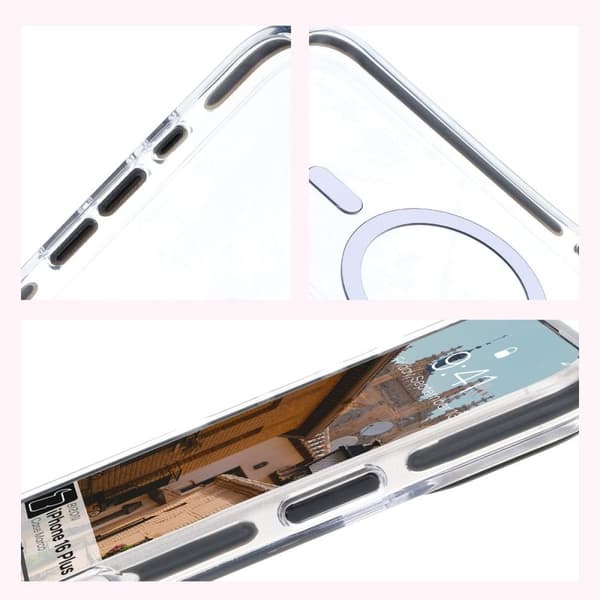 Bizon Case Marco Magnetiskt Ringskal för iPhone 16 Plus, Transparent med Svart Ram