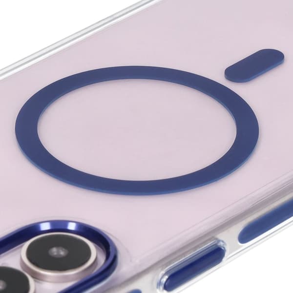 Bizon Case Marco Magnetisk Ring Cover til iPhone 16 Plus, Transparent med Blå Ramme