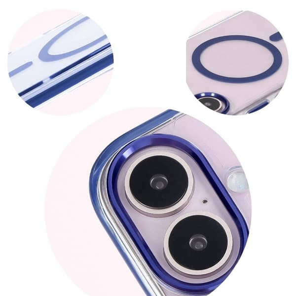 Bizon Case Marco Magnetisk Ring Cover til iPhone 16 Plus, Transparent med Blå Ramme