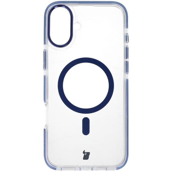 Bizon Case Marco Magnetisk Ring Cover til iPhone 16 Plus, Transparent med Blå Ramme