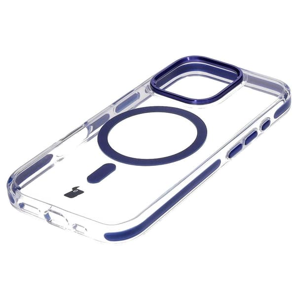 Bizon Case Marco Magnetisk Ring Cover til iPhone 16 Pro, Transparent med Blå Ramme