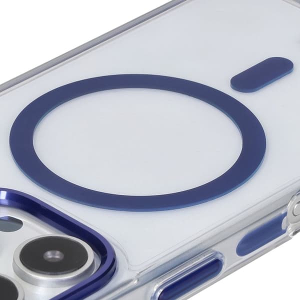 Bizon Case Marco Magnetisk Ring Cover til iPhone 16 Pro, Transparent med Blå Ramme