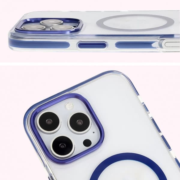 Bizon Case Marco Magnetisk Ring Cover til iPhone 16 Pro, Transparent med Blå Ramme