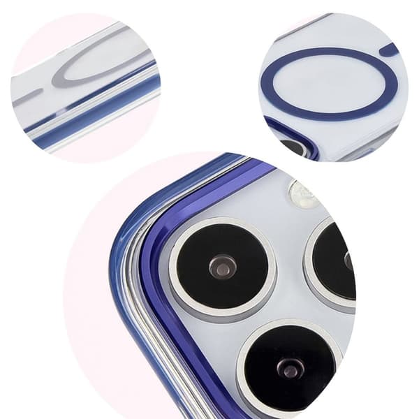 Bizon Case Marco Magnetisk Ring Cover til iPhone 16 Pro, Transparent med Blå Ramme