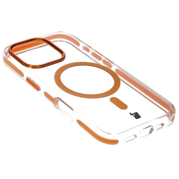 Bizon Case Marco magneettinen rengaskotelo iPhone 16 Prolle, läpinäkyvä oranssilla kehyksellä