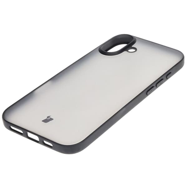Bizon Angelo -kotelo iPhone 16 Plussalle, savunharmaa ja mustalla kehyksellä