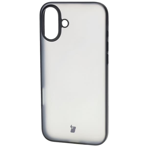 Bizon Angelo -kotelo iPhone 16 Plussalle, savunharmaa ja mustalla kehyksellä