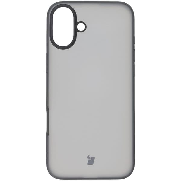 Bizon Angelo -kotelo iPhone 16 Plussalle, savunharmaa ja mustalla kehyksellä