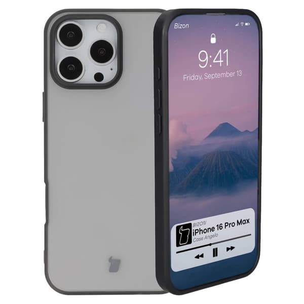 Bizon-skal Angelo för iPhone 16 Pro Max, rökfärgad med svart ram