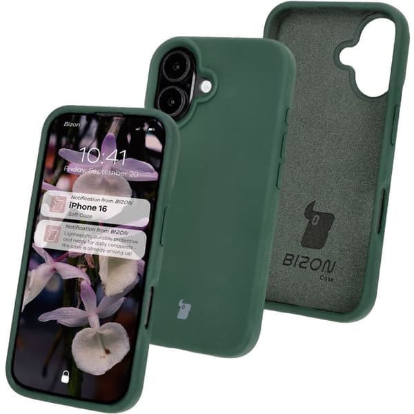 Bizon pehmeä iPhone 16 -silikonikuori, tummanvihreä