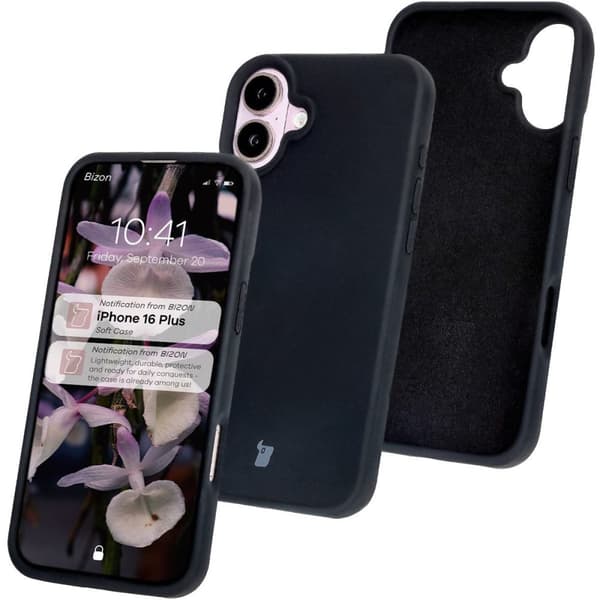 Bizon pehmeä suojakuori iPhone 16 Plussalle, musta