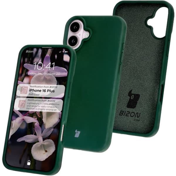 Bizon pehmeä suojakuori iPhone 16 Plussalle, tummanvihreä