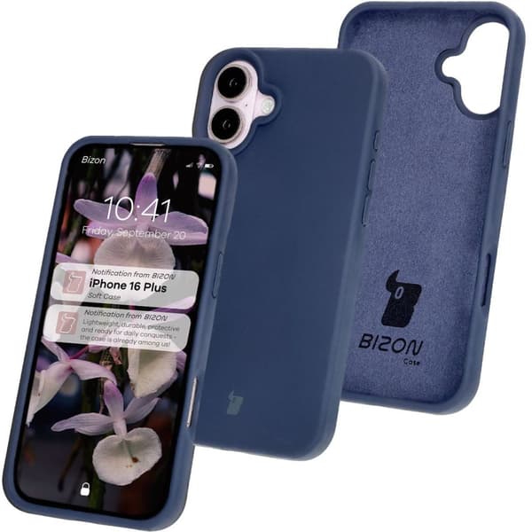 Bizon pehmeä suojakuori iPhone 16 Plussalle, tummansininen