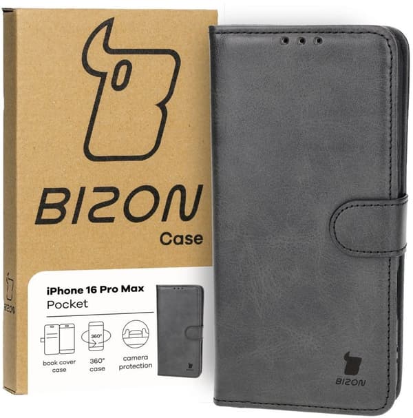 Bizon-skal med ficka till iPhone 16 Pro Max, svart
