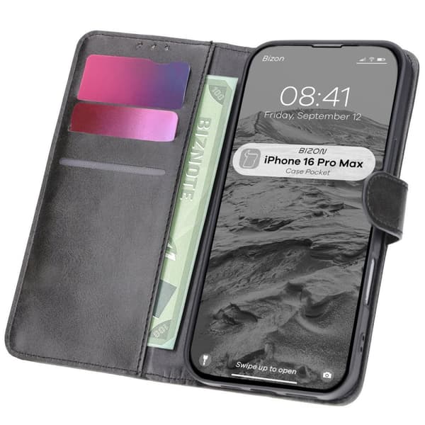 Bizon-skal med ficka till iPhone 16 Pro Max, svart