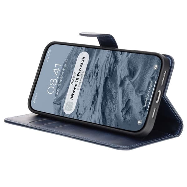 Bizon-etui med lomme til iPhone 16 Pro Max, marineblå